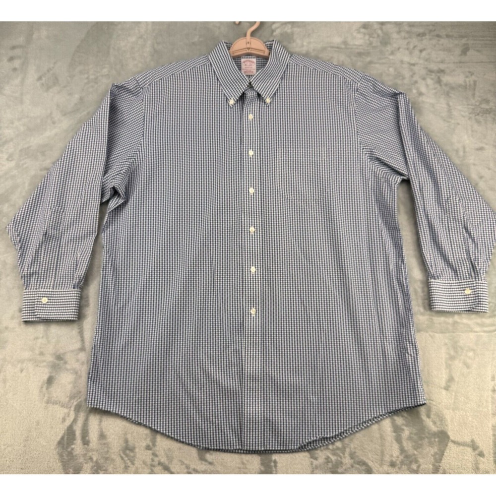 Brooks Brothers Madison Shirt Mens 17 33 Navy Shepherd Check Supima Cotton